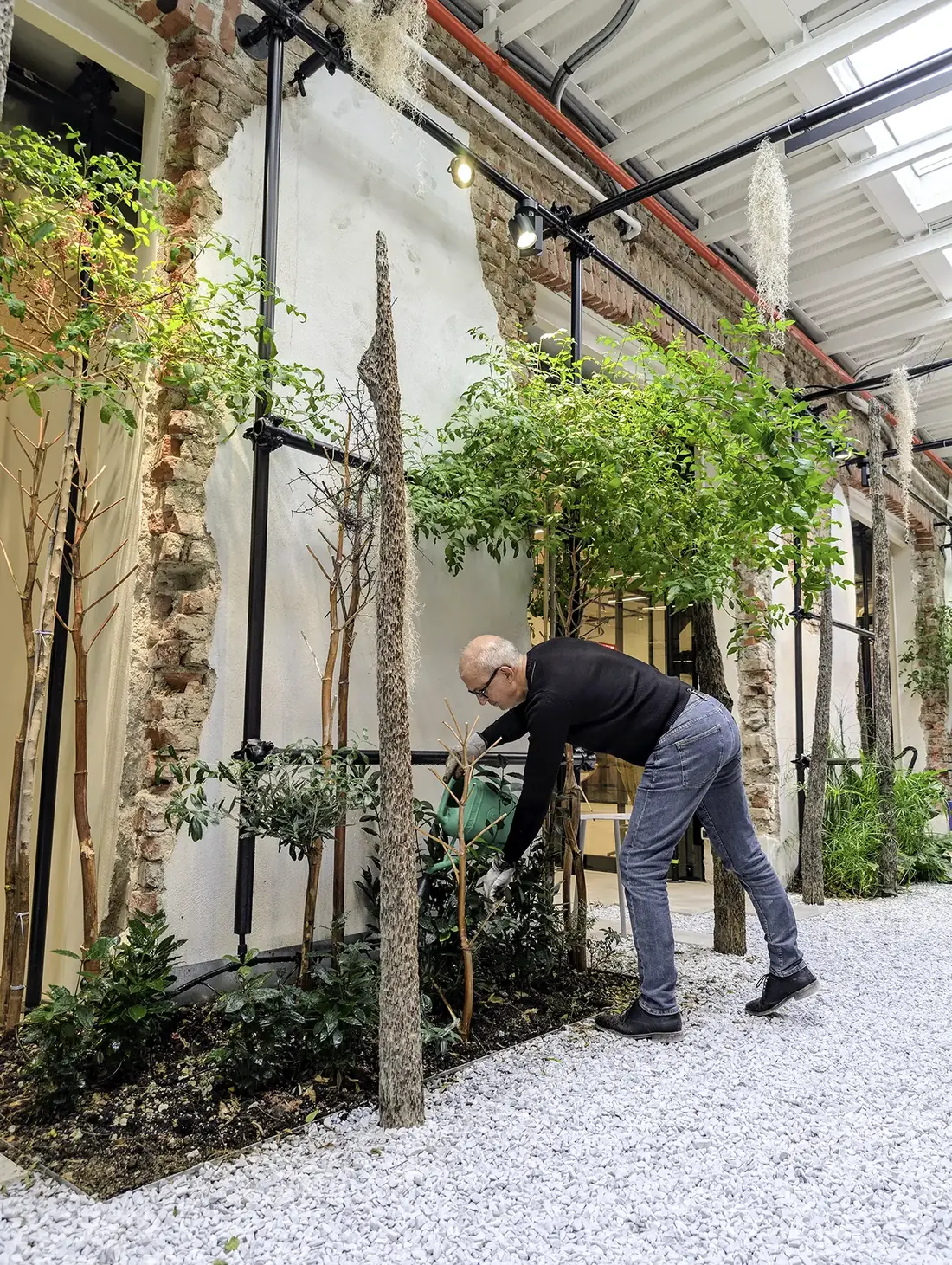 Antonio durante la cura delle piante nel Serendipity Garden